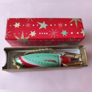 Fossil metal rocket ornament w/ box